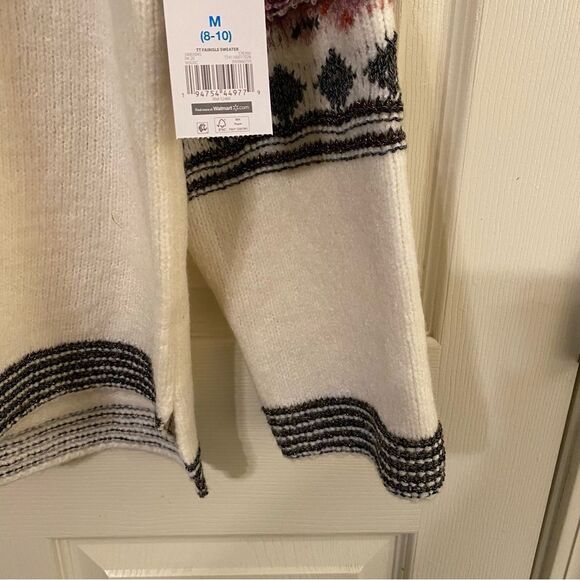 Time and Tru Women's Sweater - Cream with Multicolor Pattern - Picture 2 of 7